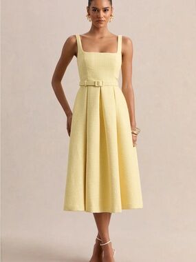 CAMORIA
Lemon Boucle Square-Neck Midi Dress